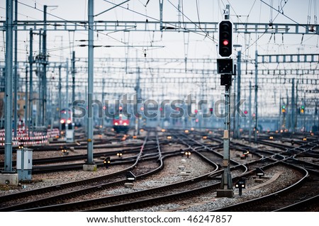 Railway lines at Zuerich main station vanishing into distant blur (low dof), Zuerich Switzerland