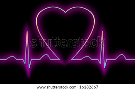 a purple ECG diagram with normal flow  and a heart shape