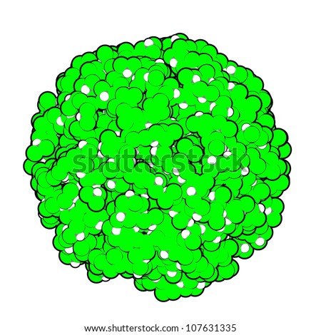 Chloroform (CHCl3), molecular model of liquid chloroform, contained in a sphere. Cartoon representation.