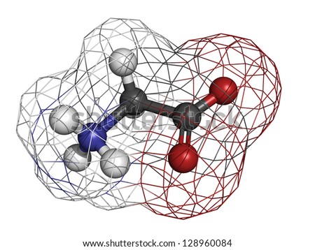 Glycine (Gly, G) amino acid, molecular model. Amino acids are the building blocks of all proteins. Atoms are represented as spheres with conventional color coding: hydrogen (white), carbon (grey), etc