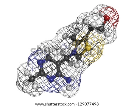 Vitamin B1 (thiamine), molecular model. Atoms are represented as ...