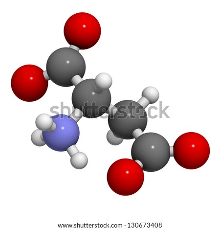 Aspartic acid (Asp, D, aspartate) amino acid, molecular model. Amino acids are the building blocks of all proteins. Atoms are represented as spheres with conventional color coding