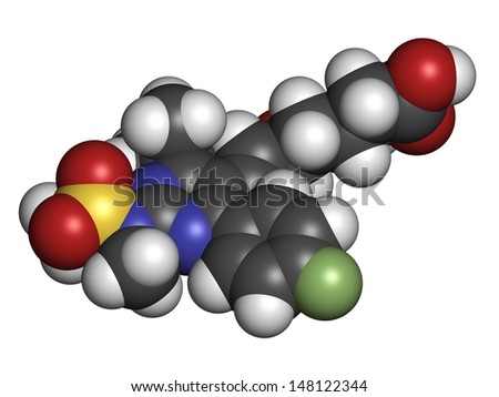 Rosuvastatin cholesterol lowering drug (statin class), chemical structure. Atoms are represented as spheres with conventional color coding: hydrogen (white), carbon (grey), oxygen (red), etc