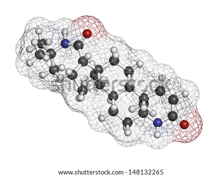finasteride male pattern baldness drug, chemical structure. Also used in benign prostatic hyperplasia (BPH, enlarged prostate) treatment. Atoms are represented as spheres with conventional color.