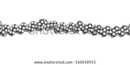 Polypropylene (polypropene, PP) plastic, chemical structure - linear fragment (detail). Atoms are represented as spheres with conventional color coding: hydrogen (white), carbon (grey)