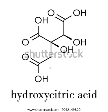 Hydroxycitric acid  (HCA, hydroxycitrate) molecule. Used as weight loss nutritional supplement.  Skeletal formula.