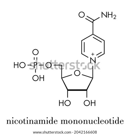 Nicotinamide mononucleotide molecule. Precursor of NAD+. Skeletal formula.