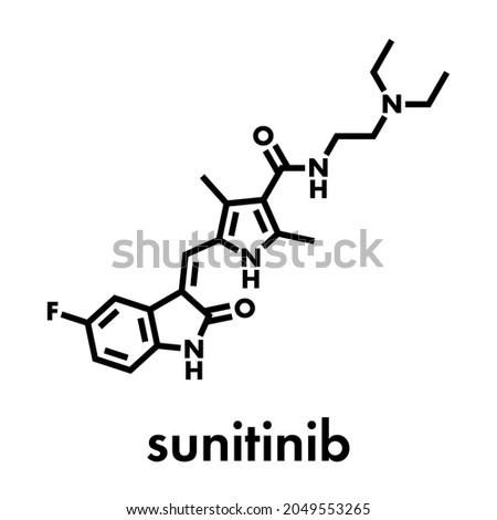 Sunitinib cancer drug molecule. Skeletal formula.