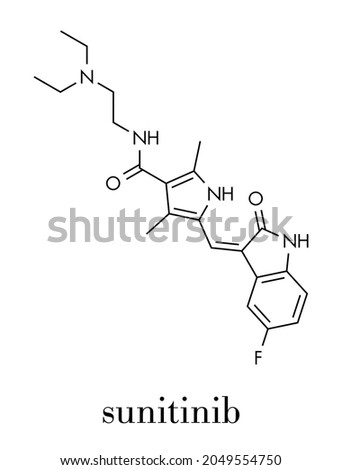 Sunitinib cancer drug molecule. Skeletal formula.