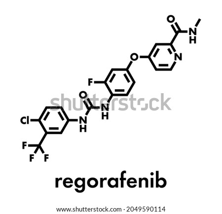 Regorafenib cancer drug molecule. Skeletal formula.