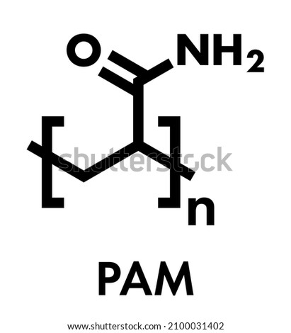Polyacrylamide (PAM) polymer, chemical structure. Skeletal formula.