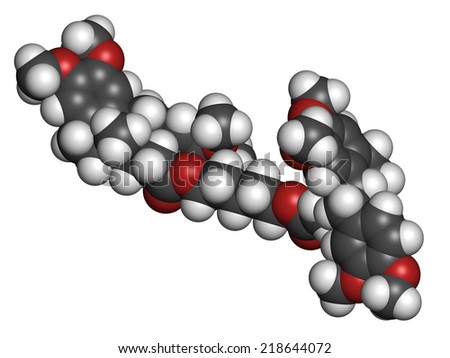 Atracurium skeletal muscle relaxant drug. Used as adjuvant in anesthesia and to induce skeletal muscle relaxation during surgery. Atoms are represented as spheres with conventional color coding.