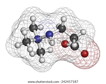 Meldonium anti-ischemic drug molecule. Used in treatment of angina and myocardial infarction. Atoms are represented as spheres with conventional color coding: hydrogen (white), etc