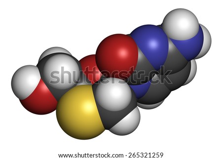 Lamivudine (3TC) antiviral drug molecule. Used in treatment of HIV and hepatitis B virus. Atoms are represented as spheres with conventional color coding: hydrogen (white), carbon (grey), etc