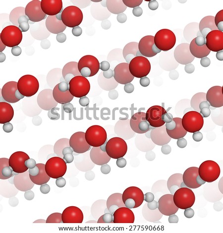 Ice (frozen water, hexagonal), crystal structure. Atoms shown as color coded spheres: oxygen, red; hydrogen, white.