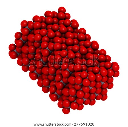 Corundum (Aluminium oxide), crystal structure. Ruby gems consist of red transparent corundum, sapphire from other color varieties of transparent corundum. Oxygen shown as red spheres, aluminum grey.