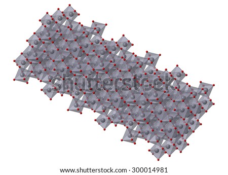 Corundum (Aluminium oxide), crystal structure. Ruby gems consist of red transparent corundum, sapphire from other color varieties of transparent corundum
