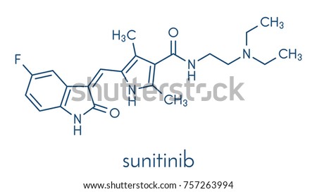 Sunitinib cancer drug molecule. Skeletal formula.