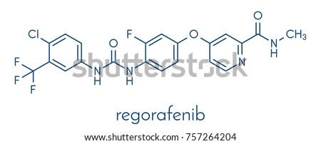 Regorafenib cancer drug molecule. Skeletal formula.