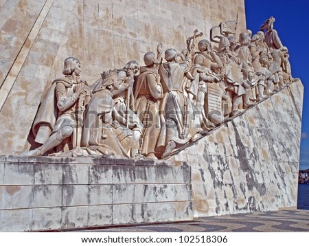 Monument to the Discoveries on the north bank of the River Tagus in Lisbon, Portugal
