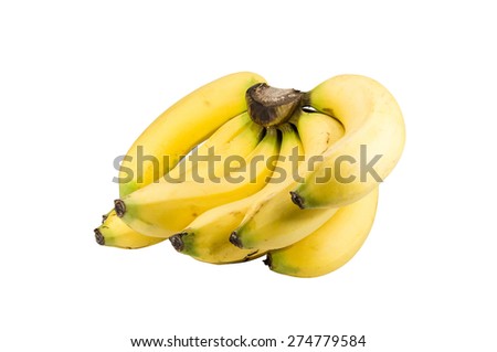 Isolate image of a hand of yellow bananas with clipping path, ready to eat banana, sweet delicious.