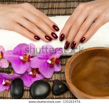 Hand care and manicure in the salon spa