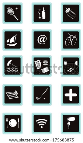 Various elegant symbols relating to holidays and hotels