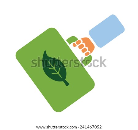 Flat vector image of held briefcase with leaf emblem