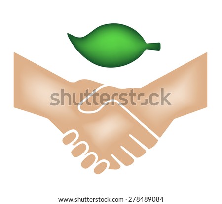 Hands shaking in agreement below a leaf