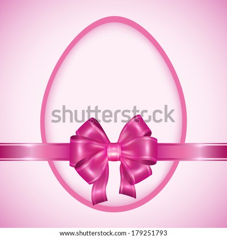 Easter egg with pink ribbon. Celebratory background for holiday Easter. Invitation or greeting card. Vector illustration
