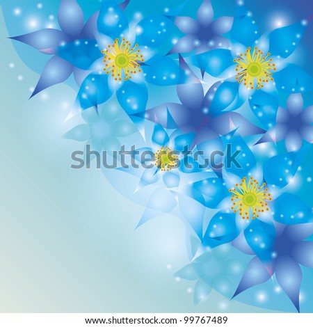 Abstract glowing background with exotic flowers blue-violet, vector illustration