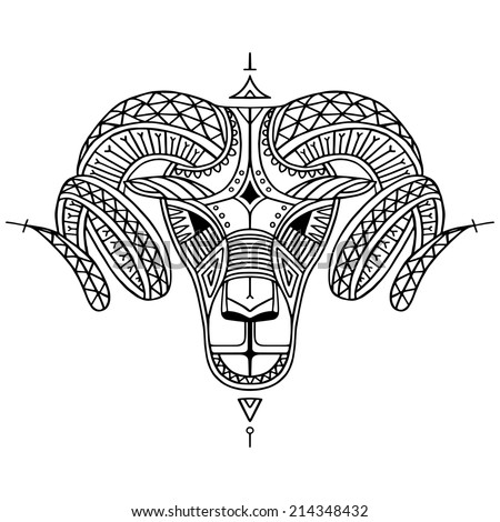 Ethnic Style Aries' Head Vector Illustration. Outline Isolated ...