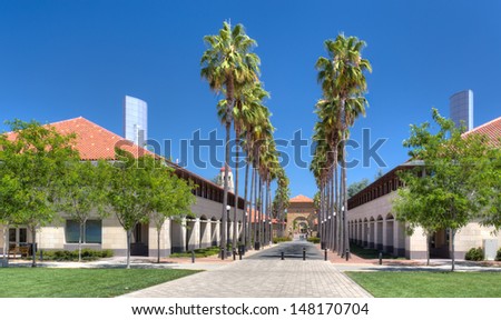 STANFORD, CA/USA - JULY 6: Modern day academic building architecture blends with the old at at historic Stanford University. July 6, 2013.