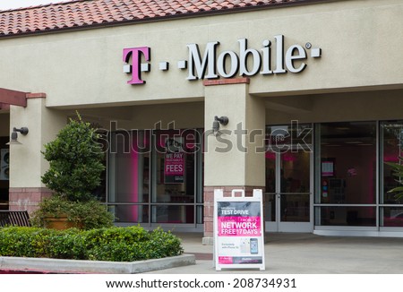 PASADENA, CA/USA - AUGUST 2, 2014: T-Mobile Store exterior. T-Mobile operates cellular networks in Europe, the United States, Puerto Rico, and the U.S. Virgin Islands.