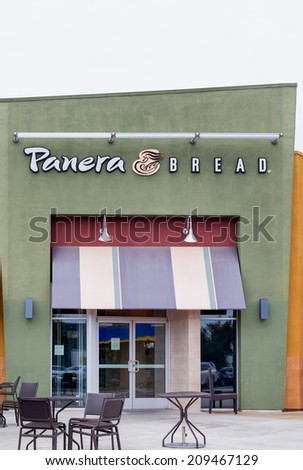 PASADENA, CA/USA - AUGUST 2, 2014: Panera Bread restaurant exterior. Panera Bread is a chain of bakery-casual restaurants in the United States and Canada.