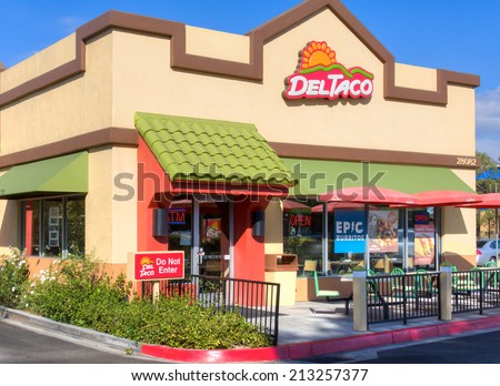 SANTA CLARITA, CA/USA - AUGUST 20, 2014: Del Taco restaurant exterior. Del Taco is an American fast-food restaurant chain which specializes in American-style Mexican cuisine.