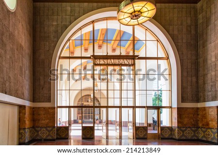 LOS ANGELES, CA/USA - AUGUST 30, 2014. Interior space of Union Station. Los Angeles Union Station is the largest railroad passenger terminal in the Western United States.