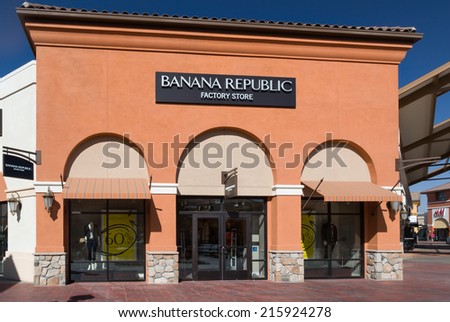 TEJON RANCH, CA/USA - SEPTEMBER 8, 2014: Banana Republic store exterior. Banana Republic is a clothing and accessories retailer owned by American multinational corporation Gap Inc.