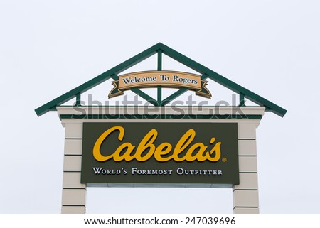 ROGERS, MN/USA - JANUARY 16, 2015: Cabela\'s retail exterior. Cabela\'s retails hunting, fishing, camping, shooting, and related outdoor recreation merchandise.