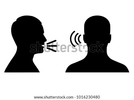 vector illustration of a listen and speak icon, voice or sound symbol, man head profile and back