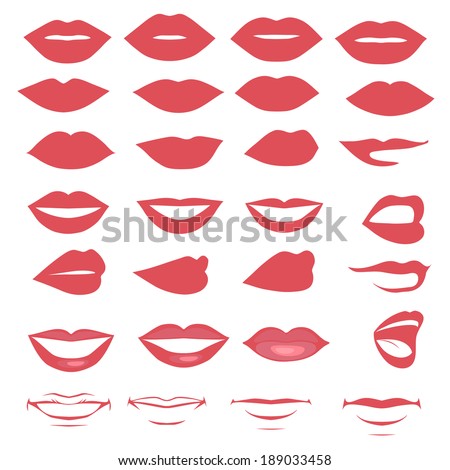 Vector Lips And Mouth, Silhouette And Glossy, Open And Close Up, Man ...