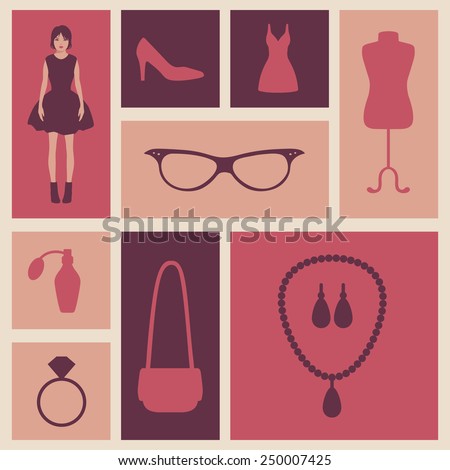 vector fashion icons, beauty background design, shopping