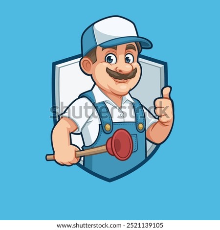 Mascot design of a Plumber carrying a Plunger