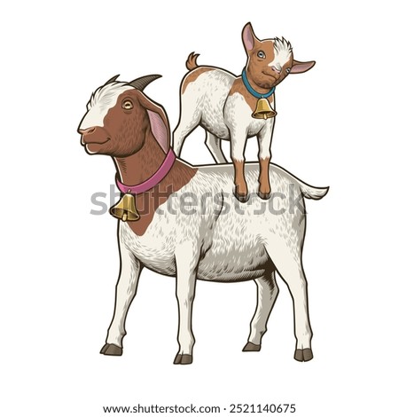 A Kid Standing on a Goat Back