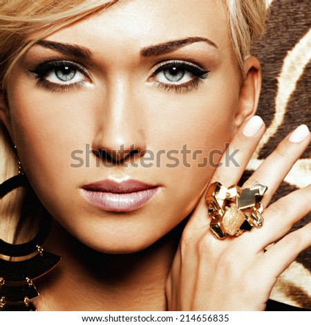 Closeup portrait of  young pretty face of a caucasian woman