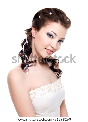 Beautiful young pretty bride with attractive easy smile