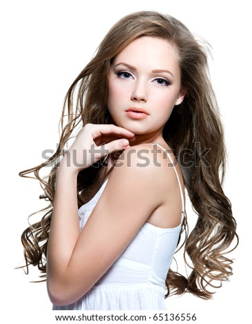 Portrait Of A Beautiful Teenager Girl With Long Curly Hairs - Isolated ...