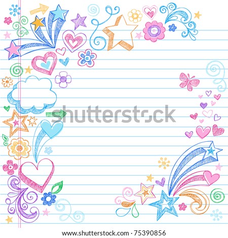 Hand-Drawn Sketchy Doodles With Stars, Hearts, And Flowers- Design ...