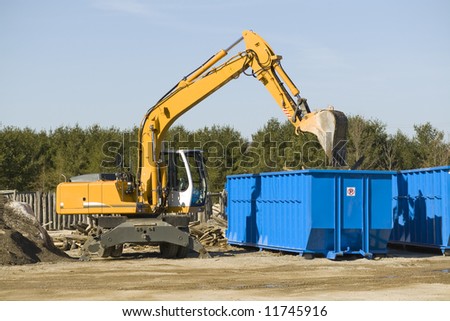 Similar – Image, Stock Photo moving yellow dumpster in front of a red brick wall