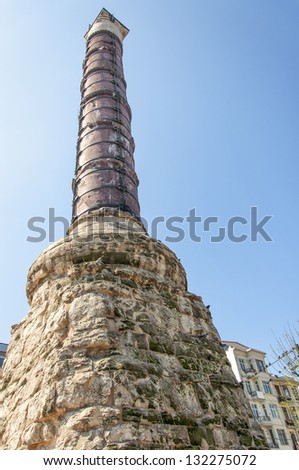 The Column of Constantine is also known as the Burnt Column and stands in the centre of Istanbul in Turkey.